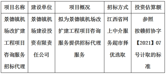 景德鎮(zhèn)機場改擴建工程項目咨詢服務(wù)招標代理計劃公告